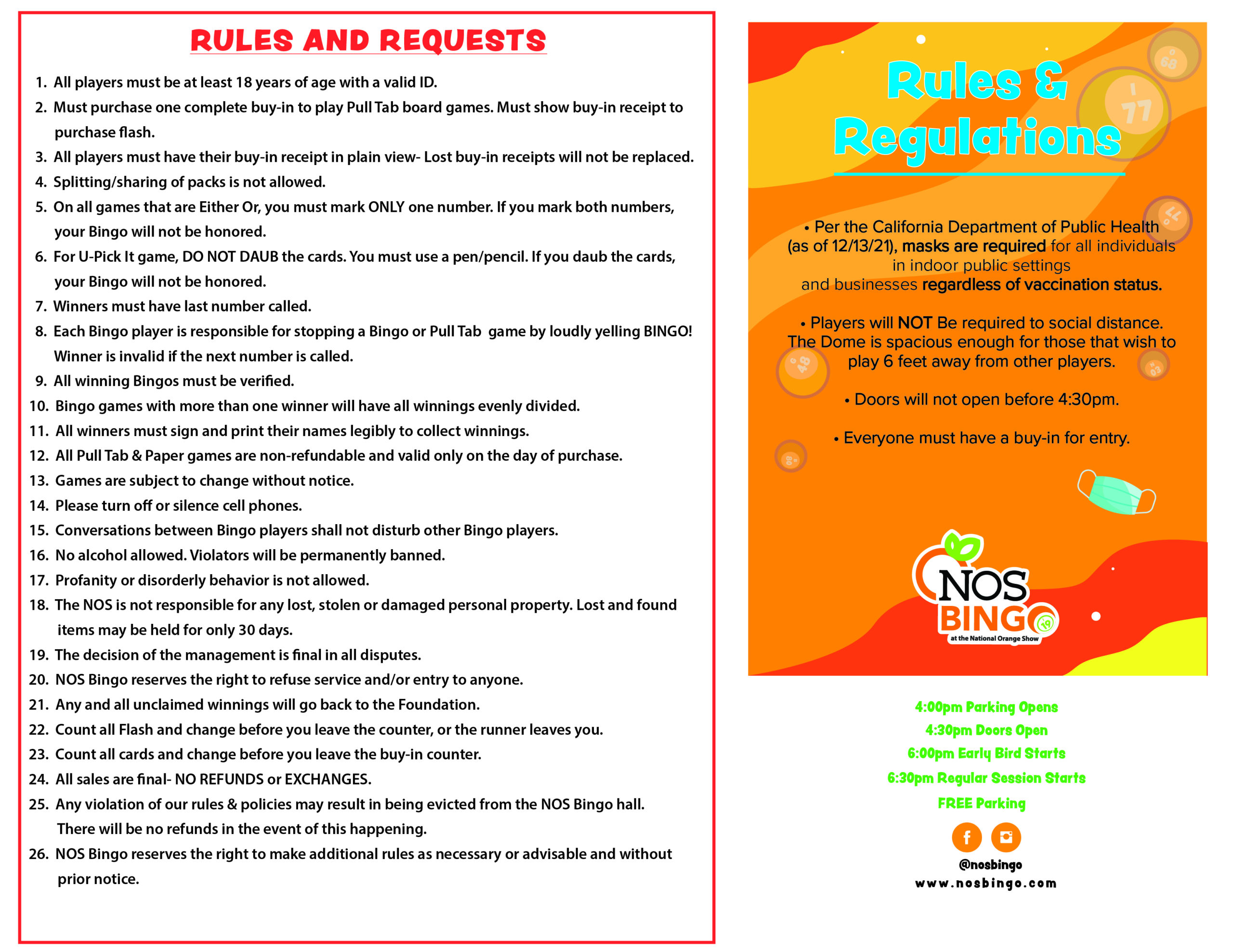 Bingo Rules and Regulations