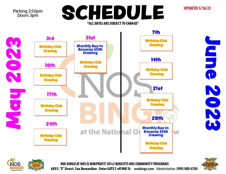 Bingo Schedule